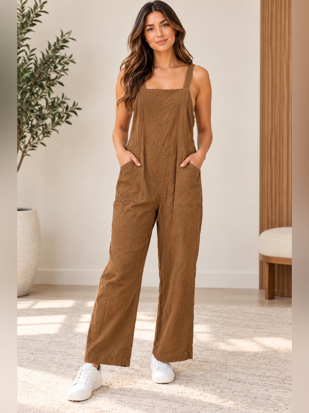 Universal Thread Brown Wide Leg Overall Jumpsuit Size S Casual Utility Style